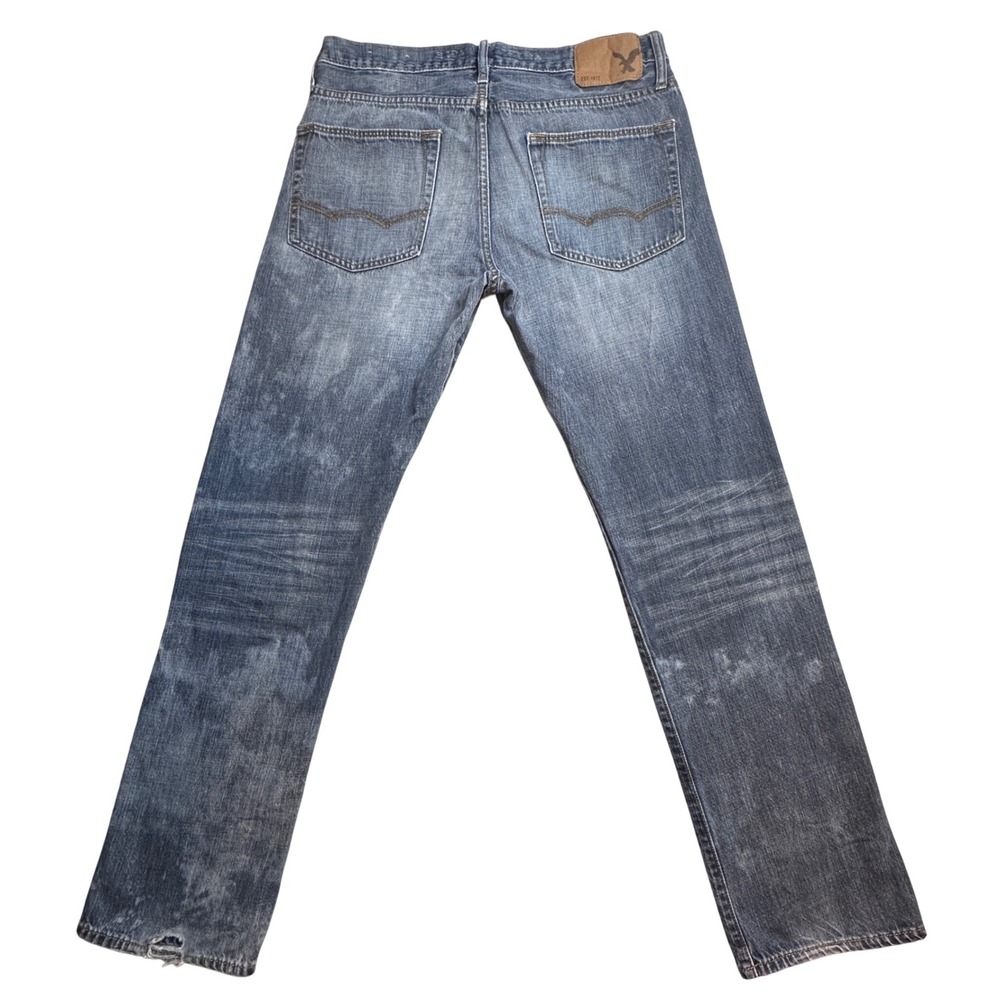 American Eagle Relaxed Straight Jeans Mens 32x34 (32x31) Distressed Blue Denim